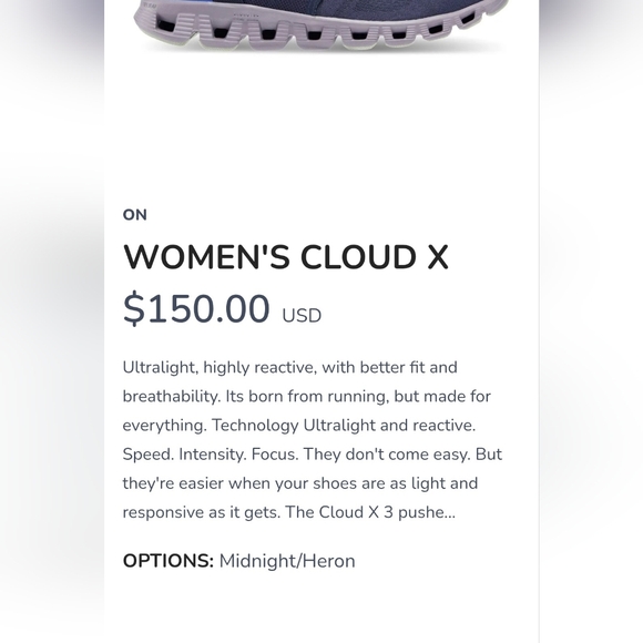 On Cloud X V3 Heron Midnight Blue Purple Athletic Running Sneaker Shoe Women 9 - Picture 5 of 14